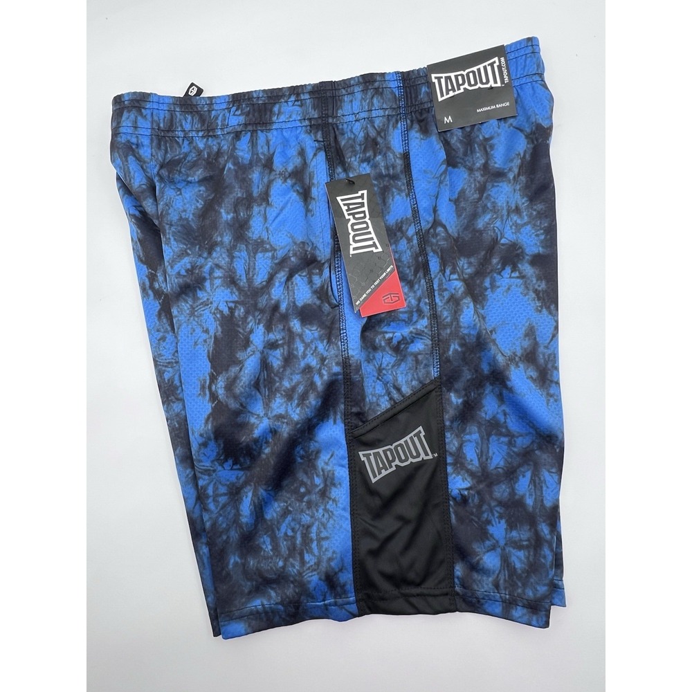 Tapout Shorts Mens M Black Blue‎ MMA Wrestling Drawstring Comfort Fit NWT